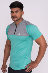 Stand Neck Semi Collar T-Shirts Mint Green Light Grey